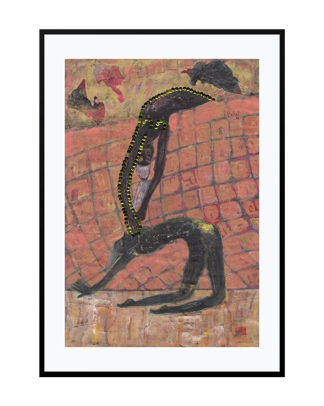 Abstract expressionist painting titled "Tribal Dance," featuring geometric forms evoking ritual and movement